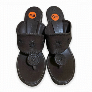 Jack Rogers Brown Leather T-Strap Platform Wedge Sandals Women’s Size 9.5